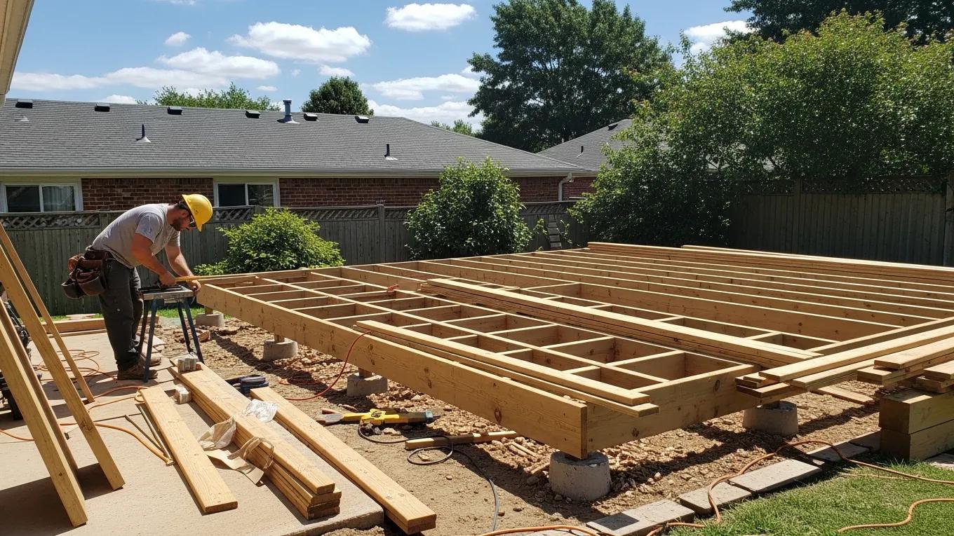 Professional outdoor living specialist helping a homeowner design a modern backyard deck in Bergen County NJ