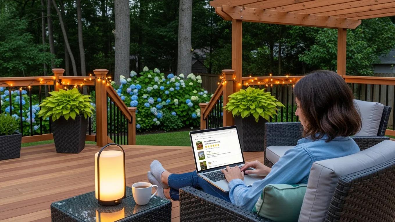 Personalized deck design meeting featuring composite decking and custom railing options