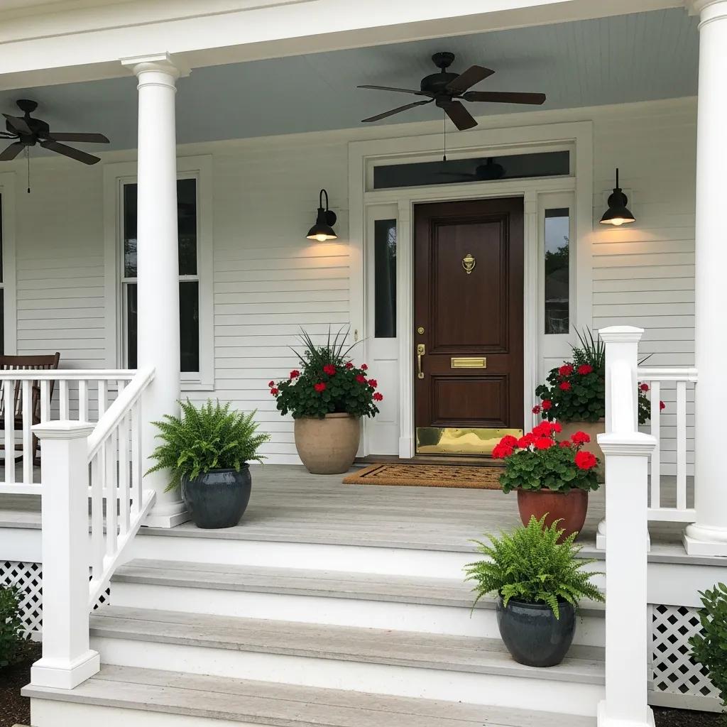 Elegant covered front porch with decorative columns and weather-resistant materials in Bergen County NJ
