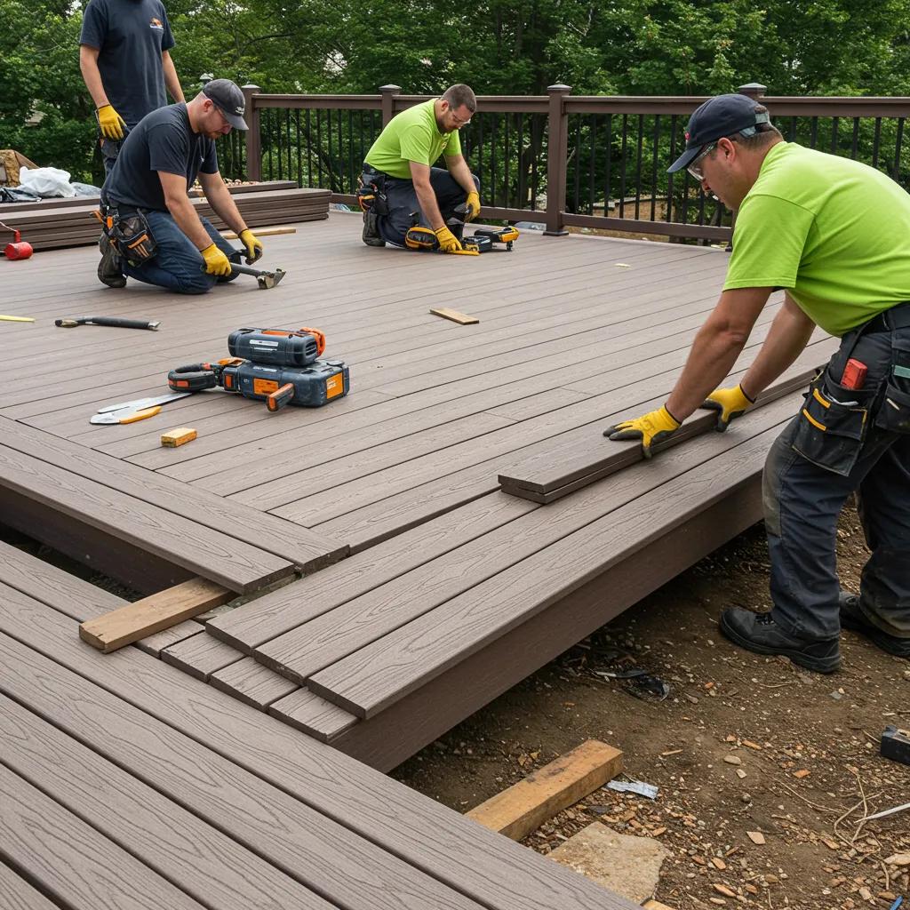 Modern floating deck installation with freestanding platform design for a Bergen County NJ backyard
